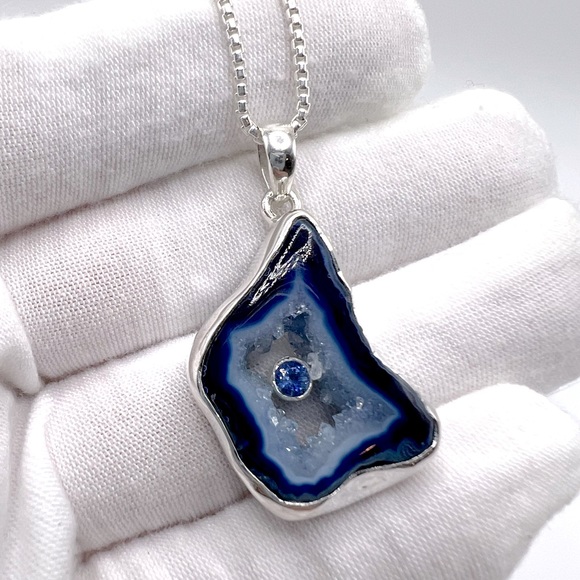 Jewelry - Genuine Blue Agate .925 Sterling Silver Necklace